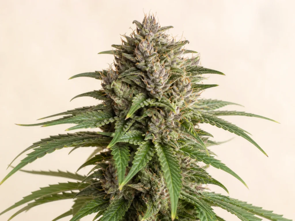 Apple Fritter Automatic – blühende Cannabispflanze, redaktionelle Illustration